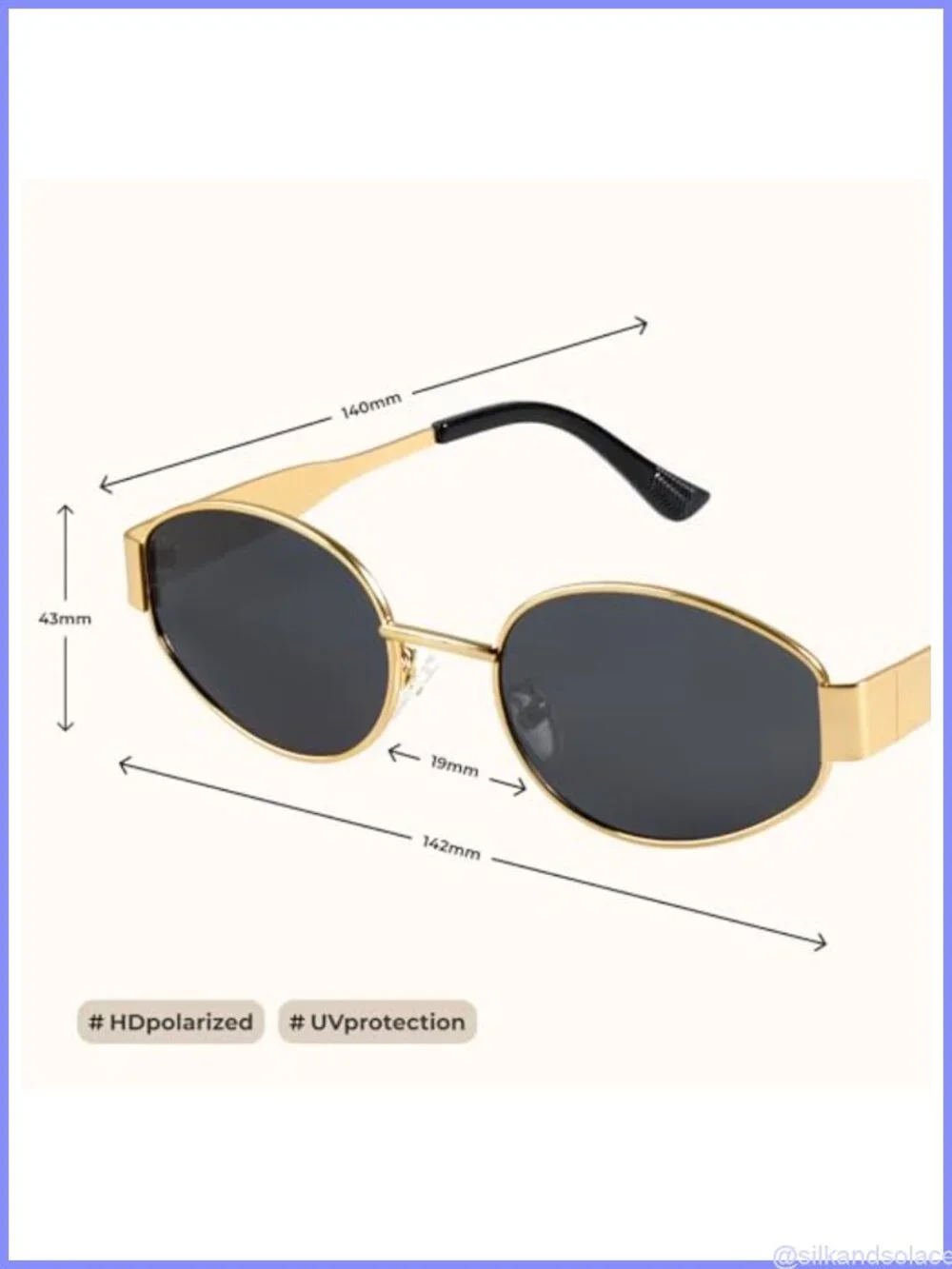 Retro Polarized Oval Sunglasses UV400 Metal Frames Soft Case